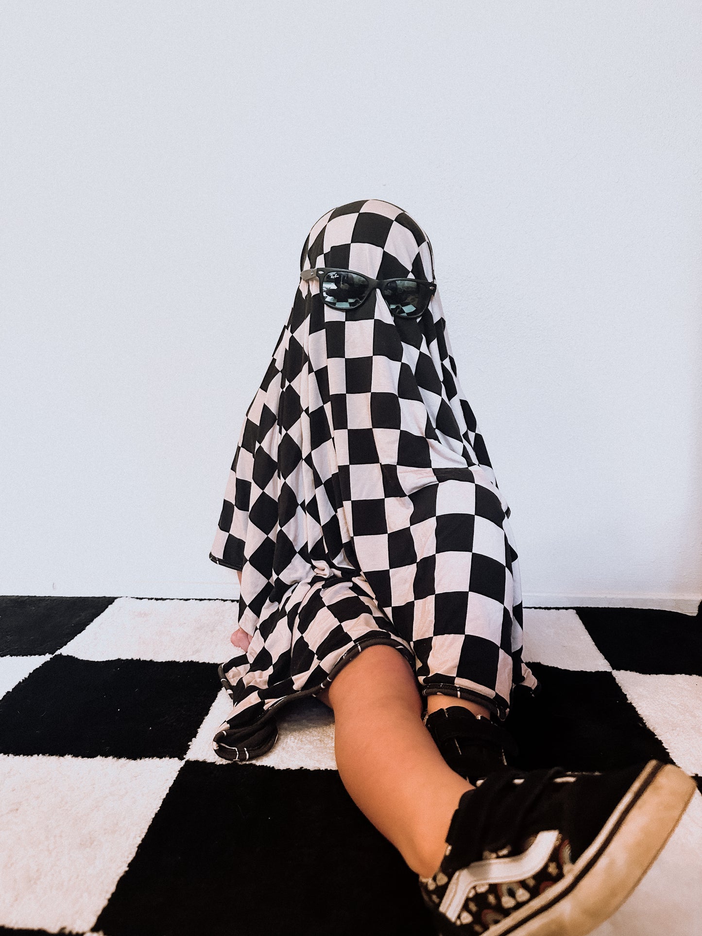 smiley + checkered baby blanket