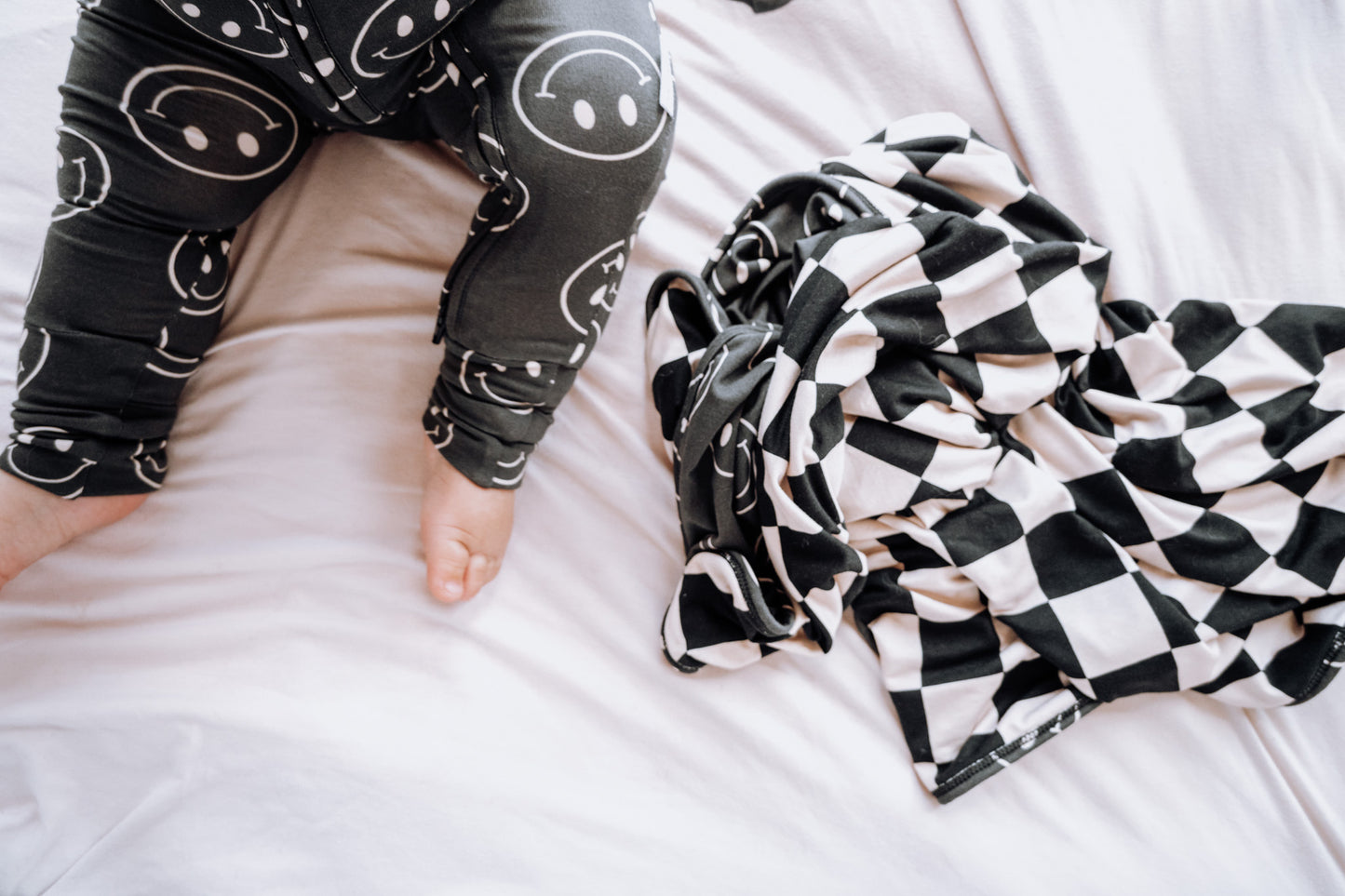smiley + checkered baby blanket