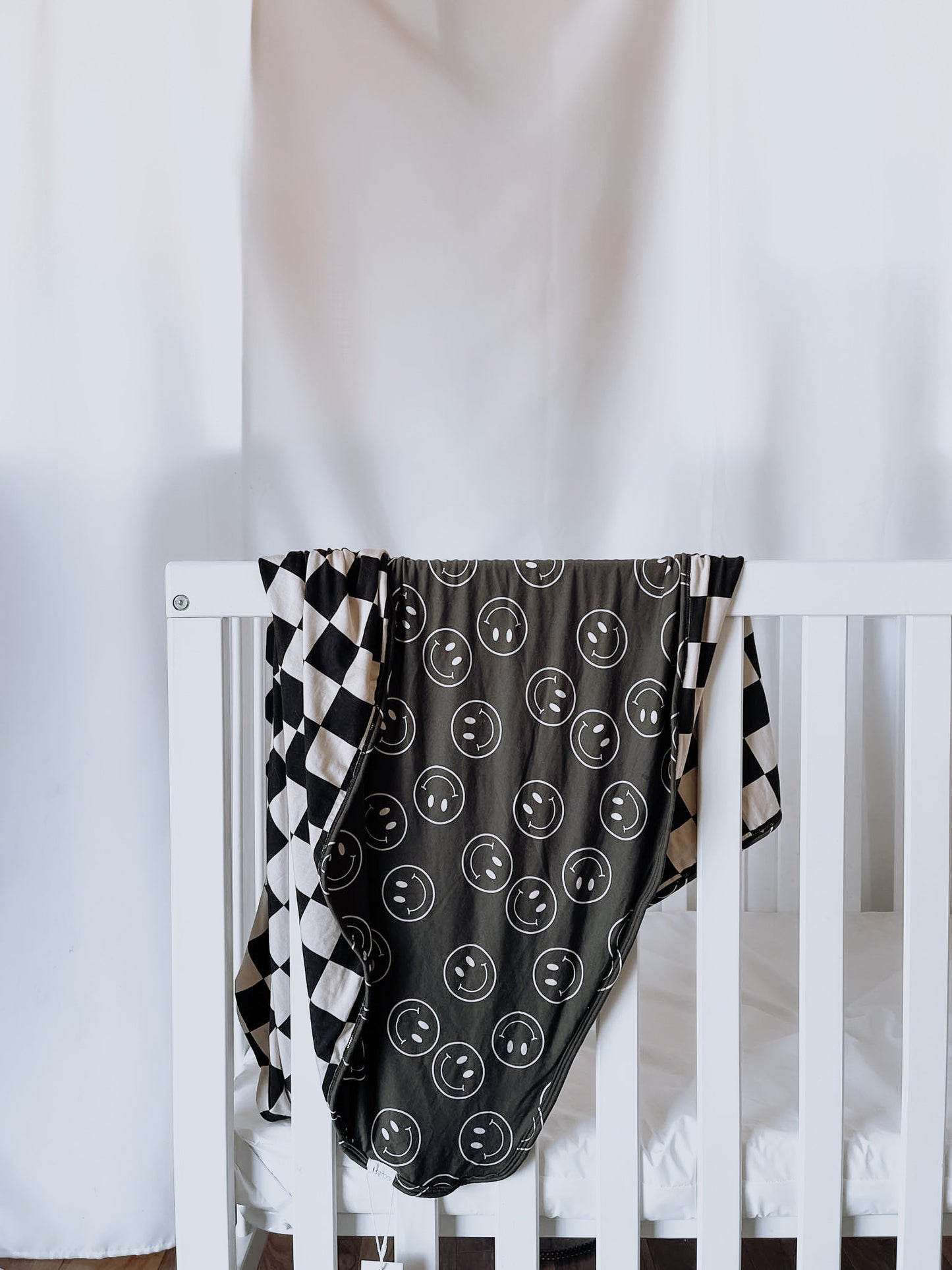 smiley + checkered baby blanket