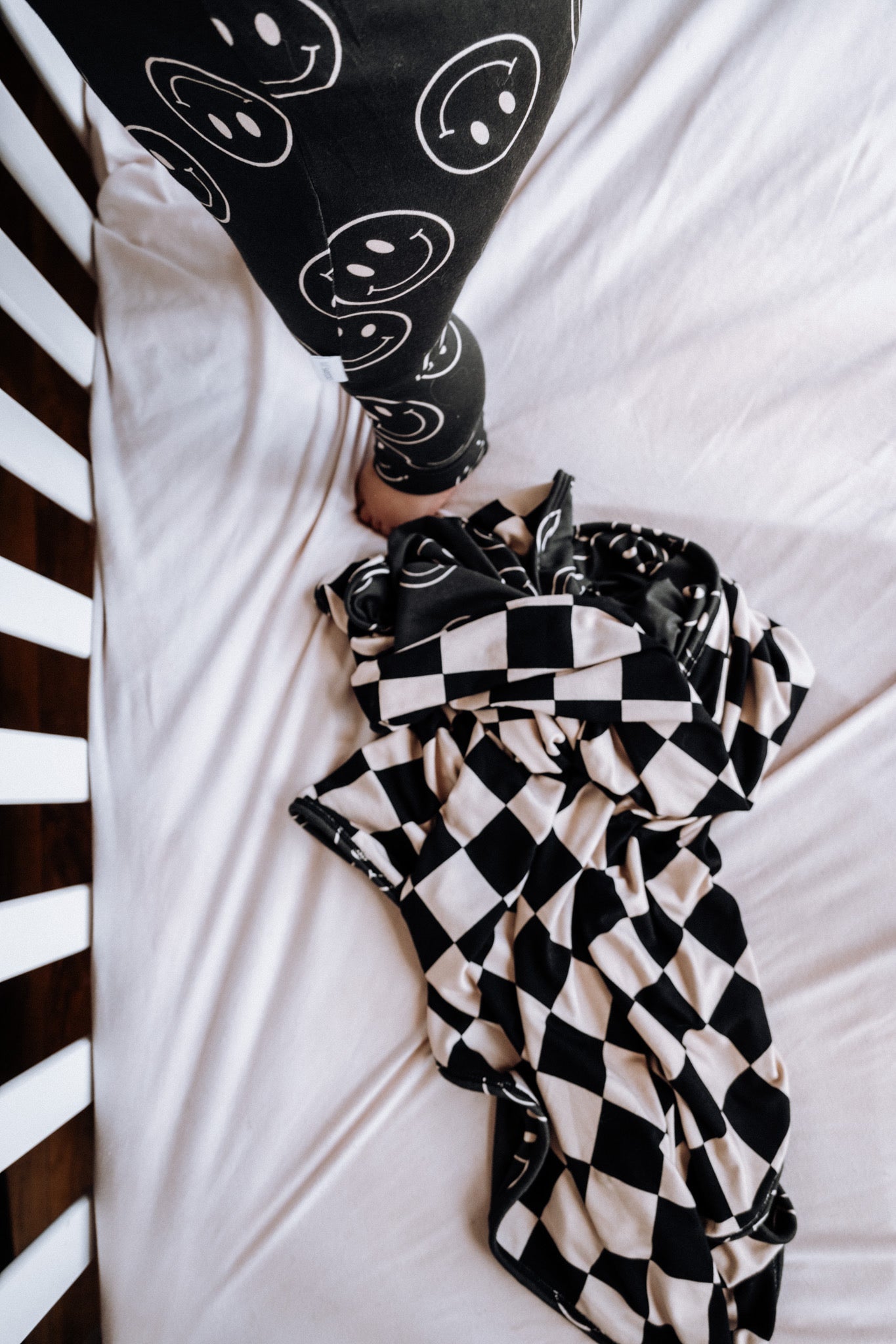 smiley + checkered baby blanket